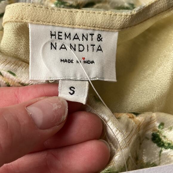 HEMANT & NANDITA Emerald Green Brasso Lurex Midi Dress Size Small - Picture 12 of 12